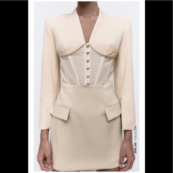 ZARA CORSET BLAZER DRESS ECRU - Picture 5 of 9